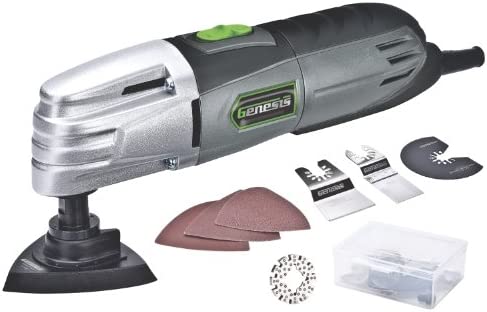 Genesis GMT15A 1.6 Amp Multi-Purpose Oscillating Tool and 19-Piece Universal Hook-And-Loop Accessory Kit with Storage Box