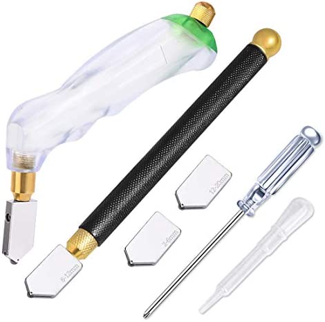 Glass Cutter Tools, Heavy Duty Pencil Style Glass Cutter and Pistol Grip Glass Cutter, Alloy Glass Tile Cutter Glass Cutter kit, Glass Cutting Tool Oil Feed Carbide Tip with Screwdriver