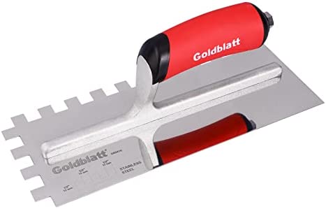 Goldblatt 1/2″ Square Notch Trowel, Made of Premium Stainless Steel with Soft Grip Handle, Perfect Tool for Cement, Concrete, Masonry Tile Installation Work