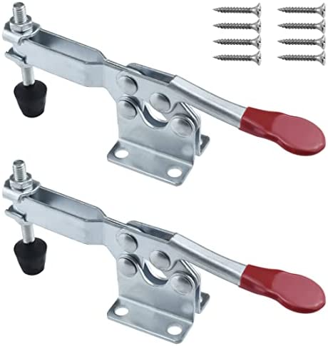 Heavy Duty Toggle Clamps 220lbs Holding Capacity Quick Release Horizontal Clips 201-B Non-Slip Adjustable Latch Hand Tool for Woodworking, Welding, Machine Operation, 2Pcs