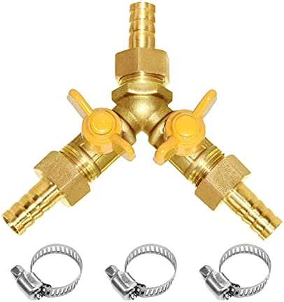 Hooshing Brass 3 Way Shut Off Valve 5/16″ Hose Barb 2 Switch Y Shaped Ball Valve with Stainless clamps for Water Fuel Air