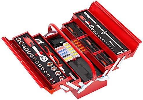 INCLAKE 573 Piece Mechanics Tool Set, General Home/Auto Repair Tool Set with 3- Drawer Metal Box, Tool Kit with 1/4″-1/2″ Socket Wrench Sets, Ratchet, Screwdriver Set for Auto, Electronics Repair
