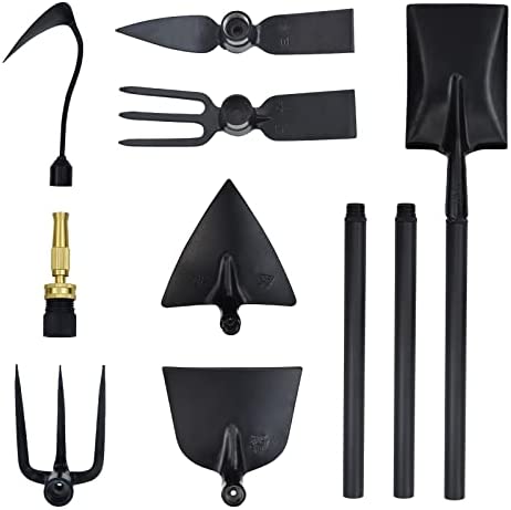 IRRIGLAD Garden Tool Set with Hose Nozzle, Gardening Hand Tools Kit 11 PCS, Garden Tools Set for Gardening Heavy Duty with Extendable Long Handle, Including Trowel, Rakes, Cultivator, Hoe, Black