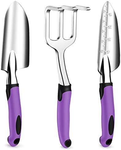 JCFIRE Gardening Tool Set Heavy Duty Gardening Supplies Include Hand Trowel, Transplant Trowel and Hand Rake with Non-Slip Rubber Grip, Gardening Gifts for Women Kids Childrens
