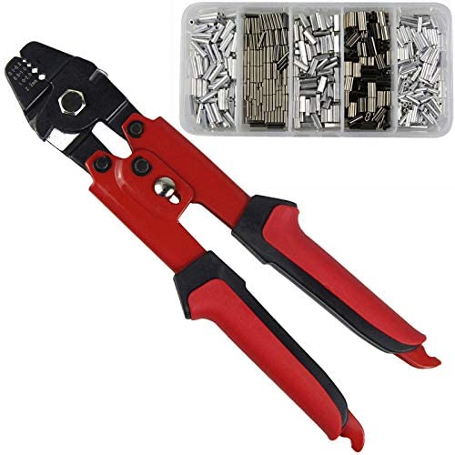 JSHANMEI Fishing Wire Crimper Crimping Tool Wire Cutter Terminal Crimper Plier Fishing Wire Rope Swager Loop Crimp Sleeves Crimping Tool Kit
