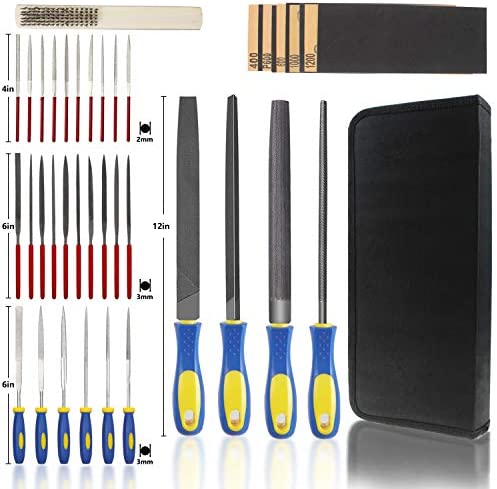 KALIM File Set, Carbon Steel File and Diamond File Kit, Different Size Files Suitable for all Wood/Metal/Jewelry/Model/3D Print Grinding Needs(Total 42Pcs Including Brush, Sandpaper and Bag)