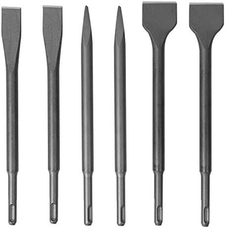 KINJOEK 6 PCS Chisel Set, SDS Rotary Hammer Drill Bit Set with Carrying Case, Pointed Chisels Flat Chisels Wide Chisels