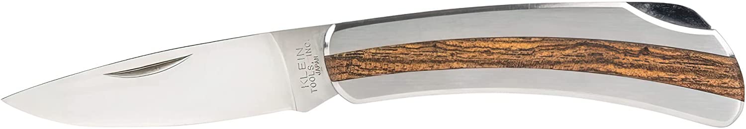 Klein Tools 44034 Pocket Knife with Rosewood Insert Handle, 2-5/8-Inch Stainless Steel Drop-Point Blade