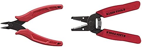 Klein Tools D275-5 Pliers, Diagonal Cutting Pliers with Precision Flush Cutter is Light and Ultra-Slim for Work in Confined Areas, 5-Inch & 11046 Wire Stripper/Cutter 16-26 AWG Stranded , Red
