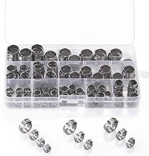 Litorange 10 Sizes 130 PCS 304 Stainless Steel Single Ear Hose Pipe Tubing Clips Clamp Cinch Rings Crimp Pinch Fitting Adjustable Range 5-15mm Assortment Kit (Pack of 130)