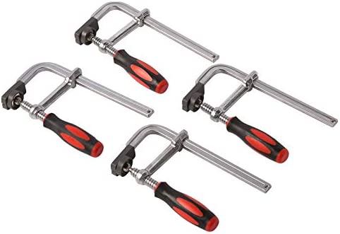 MAXPOWER 4-Pack 6″ F Clamps – Medium Duty Heat Treated Steel Bar Clamp with Ergonomic Grip Handle and Protective Pads