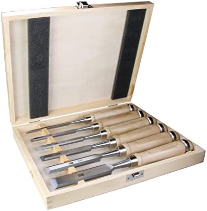 MKC 6 Pieces Wood Chisel Sets Woodworking Carving Chisel Kit with Chrome-Vanadium Steel and hornbeam Handles, Premium Wooden Case for Carpenter Craftsman Gift for Men