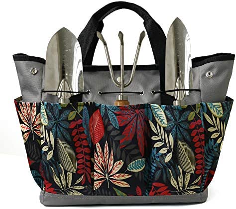 MYDAYS Canvas Garden Tool Tote Bag, Heavy-Duty Gardening Pouch, Vegetable Herb Garden Hand Tool Storage Tote, with 8 Pockets and Leather Handle, Floral Gardening Gift, Tools Not Included (Grey)