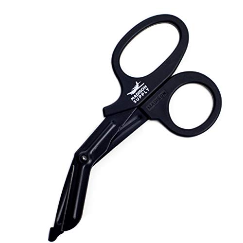 Madison Supply Medical Scissors, EMT and Trauma Shears – 7.5 Inch Premium Quality Stainless Steel Bandage Scissors – Fluoride-Coated with Non-Stick Blades – 1 Pack (Black)