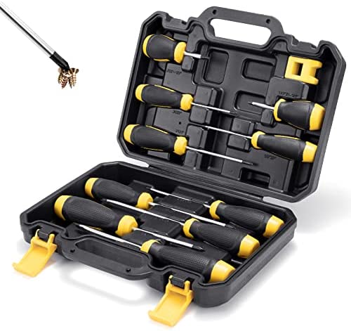 Magnetic Screwdriver Set with Carrying Case, 10-piece Professional Cushion Grip 5 Phillips and 5 Flat Head Tips Precision Screwdriver Tools Non-Slip for for Assembly or Repair