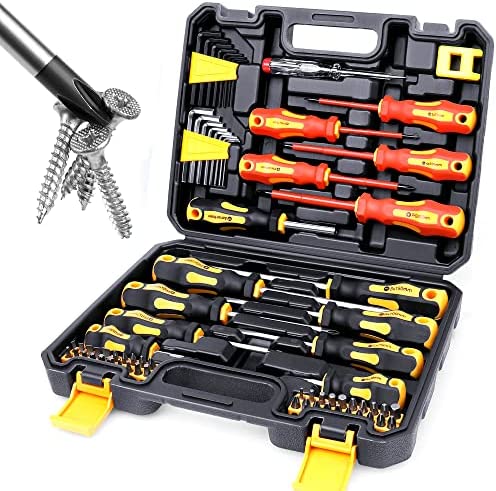 OPOW Magnetic Screwdriver Set with Storage Case, 30-Piece Professional Screwdrivers Includes Slotted/Phillips/Hex/Torx/Square/Pozi Head, Ratcheting and Screwdriver Bits, Non-Slip Handle Design.