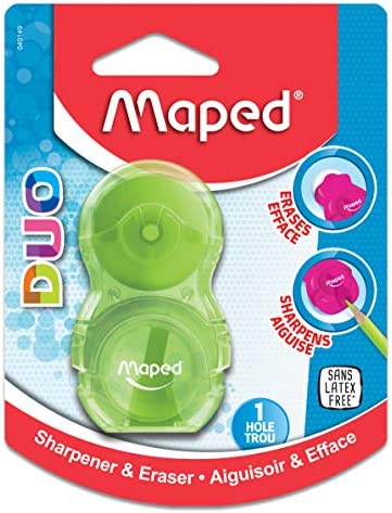 Maped Loopy DUO 1 Hole Sharpener / Eraser Combo, Assorted Colors (049149)