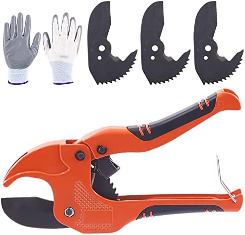 Mardatt Professional PVC Pipe & Tube Cutter Tools Kit Including 3 Spare Blades, Glove for Cutting O.D. up to 1-5/8 inches Plastic PEX, PVC, and PPR Pipe, Ideal for Plumbers, Repairer