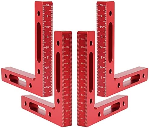Mocoum Aluminium Alloy 90 Degree Positioning Squares 4.7″ x 4.7″(12x12cm) Right Angle Clamps Woodworking Carpenter Tool Corner Clamping Square for Picture Frame Box Cabinets Drawers (Red, 4pcs)
