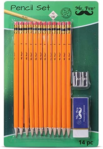 Mr. Pen- Pencils with Sharpener and Eraser, 12 Pencil, 1 Metal Pencil Sharpener, 1 Eraser, Pencils and Sharpener, Pencil and Sharpener Set, School Supplies, Pencil with Sharpener, Erasers for Kids