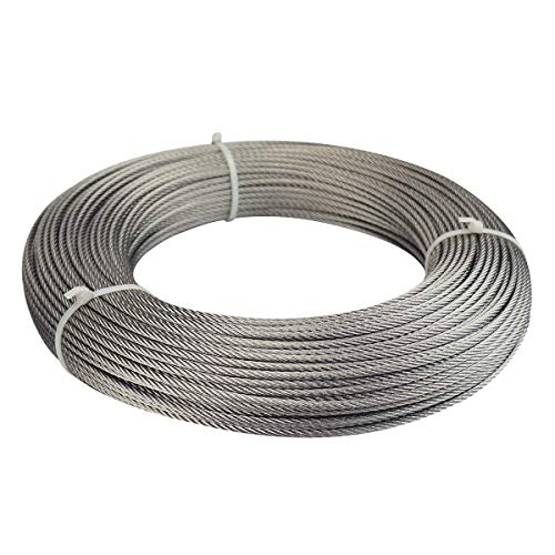 Muzata 165ft 1/16″ Wire Rope Stainless Steel Aircraft Cable 7×7 Strand Indoor Outdoor for String Light DIY Clothesline for Yard Garden WR08