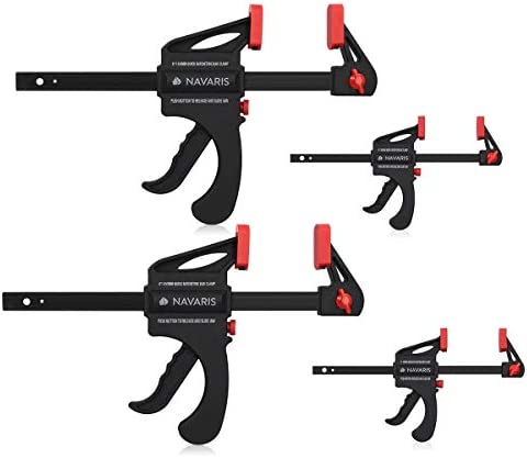 Navaris Ratchet Bar Clamp Set – 4-Piece Medium/Mini Set with 6-Inch Clamps and 4-Inch Clamps – One Handed Quick-Release Woodworking and Shop Tools