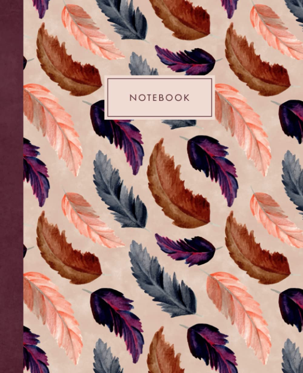 Notebook: College Ruled Composition Notebook – Blank Lined Journal – Aesthetic Boho Feathers Pattern