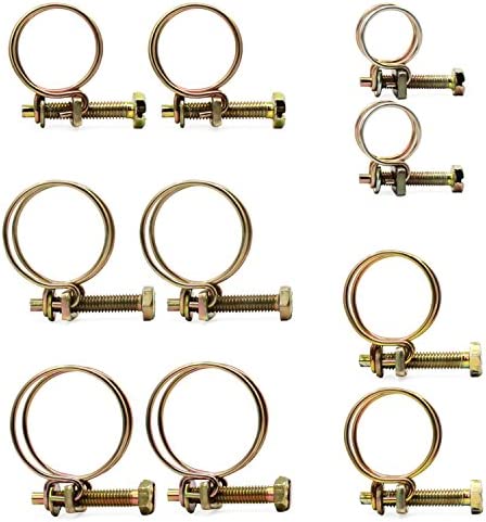 OCR Double Wire Hose Clamps ,1/2 — 1-1/4 inch 5 Sizes Ajustable Steel Wire Tube Pipe Clip Screw Assortment Kit, 50-Pack