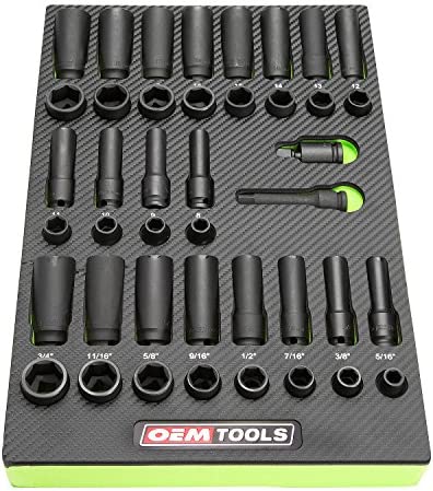 OEMTOOLS 23983 Master 42 Piece Impact Socket Set, 3/8 Drive | SAE & Metric Shallow & Deep Sockets for Auto Repairs | Comes with Custom Cut EVA Foam Organizing Tray for Tool Storage