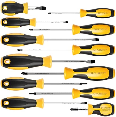 OPOW Magnetic Screwdrivers Sets 12 Piece with Storage Case, Precision Screwdriver Set Includes Flat/Phillips/Torx, Non-Slip for Repair Home Improvement Craft