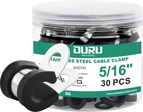 OURU 30PCS 5/16″ Cable Clamp, 304 Stainless Steel Cable Clamp, Rubber Cushioned Insulated Clamp, Hose Clamp for wiring, lines, hoses and cables (8mm)