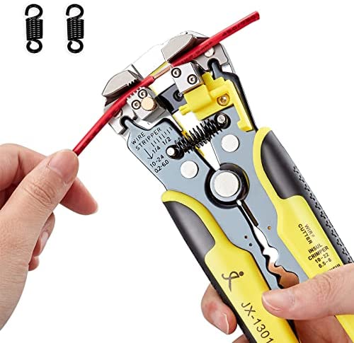PARON Automatic Wire Stripper with 2pcs Replaceable Springs, 8 Inch Wire Cutter Stripper Self Adjusting with Cable Zip Ties, Wire Stripping Tool 10-24 AWG (0.2~6.0mm²) with Cutting and Crimping