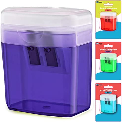 Pencil Sharpener Dual Hole Manual Purple, Jumbo Crayon Sharpener with Cover and Bin, Handheld Color Pencil Sharpeners for Large & Standard Pencils, Also Available in Red, Green, Blue, 1 Pc – by Enday