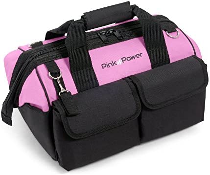 Pink Power Pink Tool Bag for Women -16″ Tool Tote Bag w/ 22 Storage Pockets – Womens Small Tool Bag Ladies Tool Box for Hand Tools, Power Tool Kits & More – Womens Zipper Toolbag Tool Caddy Organizer