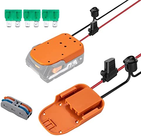 Power Wheel Adapter for Ridgid AEG 18V Hyper li-ion Battery with Switch & Fuse & Wire terminals, Power Connector for Rc Car, 14 Gauge Robotics, Rc Truck, DIY use, Work for Rigid L1815R Battery