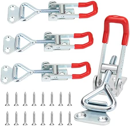 Powlankou 4 Pieces Adjustable Toggle Clamps, Heavy Duty Toggle Latch Clamps, Pull Latches for Doors, Cabinets, Wooden Boxes, 150Kg 330Lbs Holding Capacity with Screws