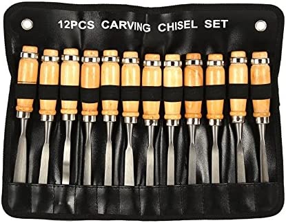 Professional Wood Carving Chisel Set – 12 Piece Sharp Woodworking Tools w/Carrying Case
