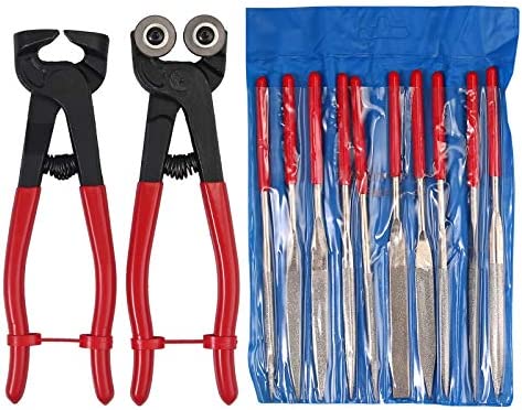 Proster Glass & Mosaic Tile Nipper, Premium Carbide Cutting Wheels, DIY Mosaic Tile Cutter, Tile Nipper Cutter Plier with 10pcs 7inch Diamond Coated Handle Grinding Tool Kit