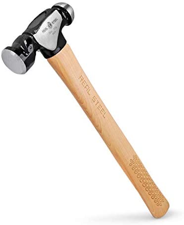 REAL STEEL 0406 Genuine Hickory Wood Handle Ball Pein Hammer with Forged Steel Head, 32 Ounce