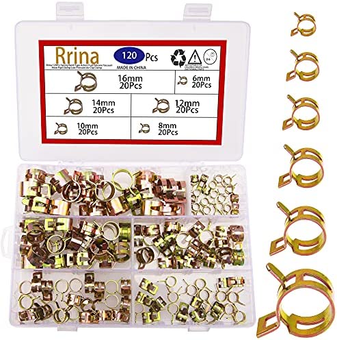 Rrina 120Pcs Fuel Silicone Vacuum Hose Spring Band Type Action Pipe Clamp Low Pressure Air Clip Clamp Assortment Kit, 6 Sizes(6mm 8mm 10mm 12mm 14mm 16mm)