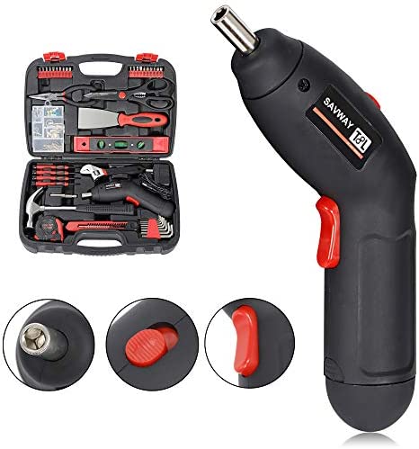 SAVWAYTOOL Tool Kit for Home 143-Piece Women Tool Set included 4.8V 3.6Nm Cordless Screwdriver, Basic Tool Kit with Drill,Chrome Finished Power Tools Set for Household Repair