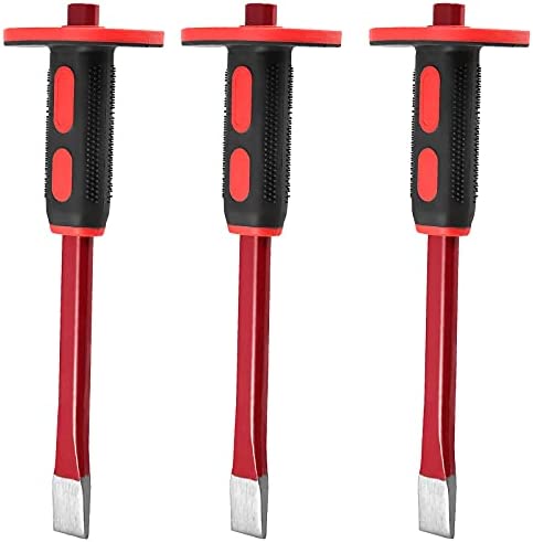 SEUNMUK 3 Pack 12 x 1 Inch Mason Chisel with Hand Protection, Heavy Duty Flat Chisel Flat Head Mason Chisel for Demolishing Carving Scaling Breaking Hounding