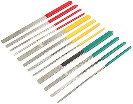 SI FANG 12 Pack 7 Inch Needle File Set,Diamond Flat File ,metalsmithing Tools for Wood, Glass, Jewelry, Models, DIY Projects 140/200/400 Grit