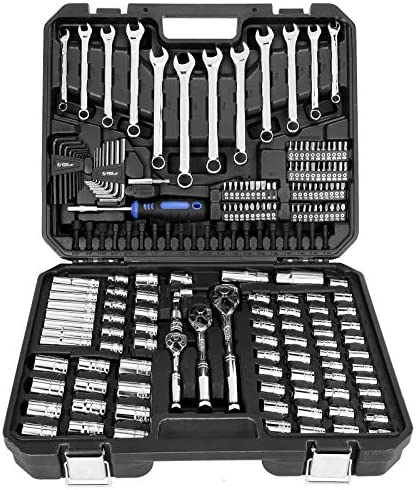 SPONDTOOLS 201-Piece Mechanic Chrome Vanadium Socket set Tool Kit with 1/4″ 3/8″ 1/2″ ratchet and combination wrench set