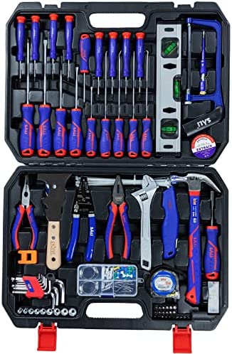 Sali 200pcs Tool Set for Man Household Hand Tool Kit with Plastic Toolbox Storage Case Dorm Room Essentials for First Apartment, Car,College Dorm Room,Kitchen Include 4pcs Pick and Hook Set