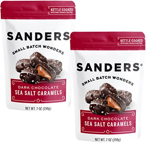 Small Batch Chocolate by Sanders | 7 Ounce Bag | Pack of 2 (Dark Chocolate Sea Salt Caramels)
