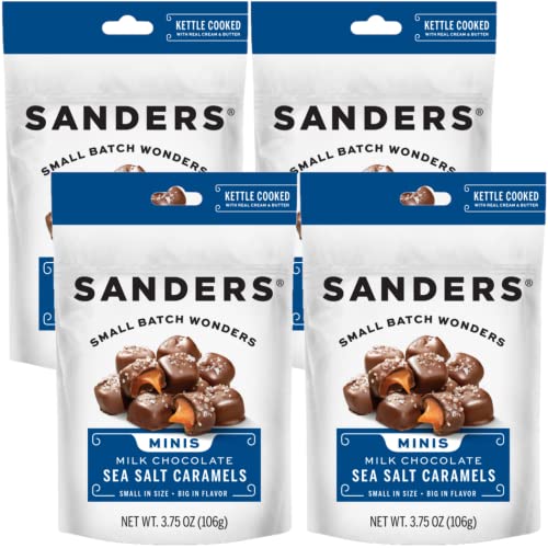 Small Batch Mini Chocolate by Sanders | 3.75 Ounce Bag | Pack of 4 (Milk Chocolate Sea Salt Caramels)