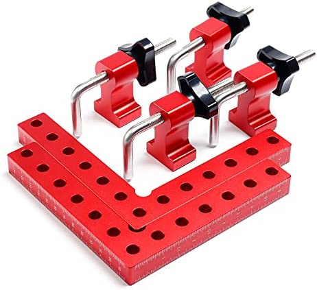 TOOLFLIFE 90 Degree Positioning Squares Right Angle Clamps Fixing Clamp Aluminum Alloy Woodworking Carpenter Tool for Picture Frame Box Cabinets Drawers 2 Squares + 4 Clamps 5.5″ X 5.5″ (140mm X140mm)