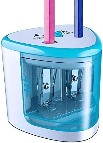 Tihoo Electric Pencil Sharpener for Colored Pencils, Battery Operated Pencil Sharpeners for No.2 and 6-12mm Pencils, Dual Hole for Office School Artists Adults Kids Use