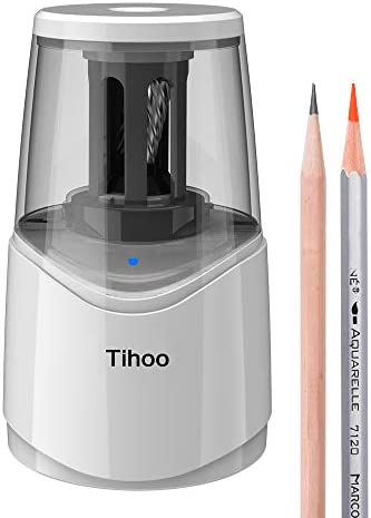 Tihoo Rechargeable Electric Pencil Sharpener, Auto Stop Battery Powered for NO.2/ Colored Pencils (6-9mm), Heavy Duty USB Operated for Kids, Teacher, Adult, Art, Office, School Classroom, Home (White)